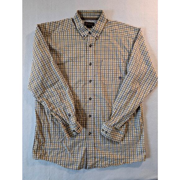 Ariat Other - Ariat Mens yellow Blue Plaid Western Long Sleeve Casual Cotton Mens size Large